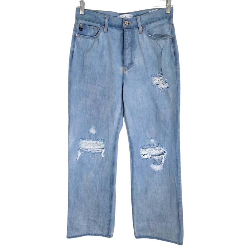 KanCan KC7373LV1 High Rise Distressed Wide Leg Jeans Light Wash Blue 28